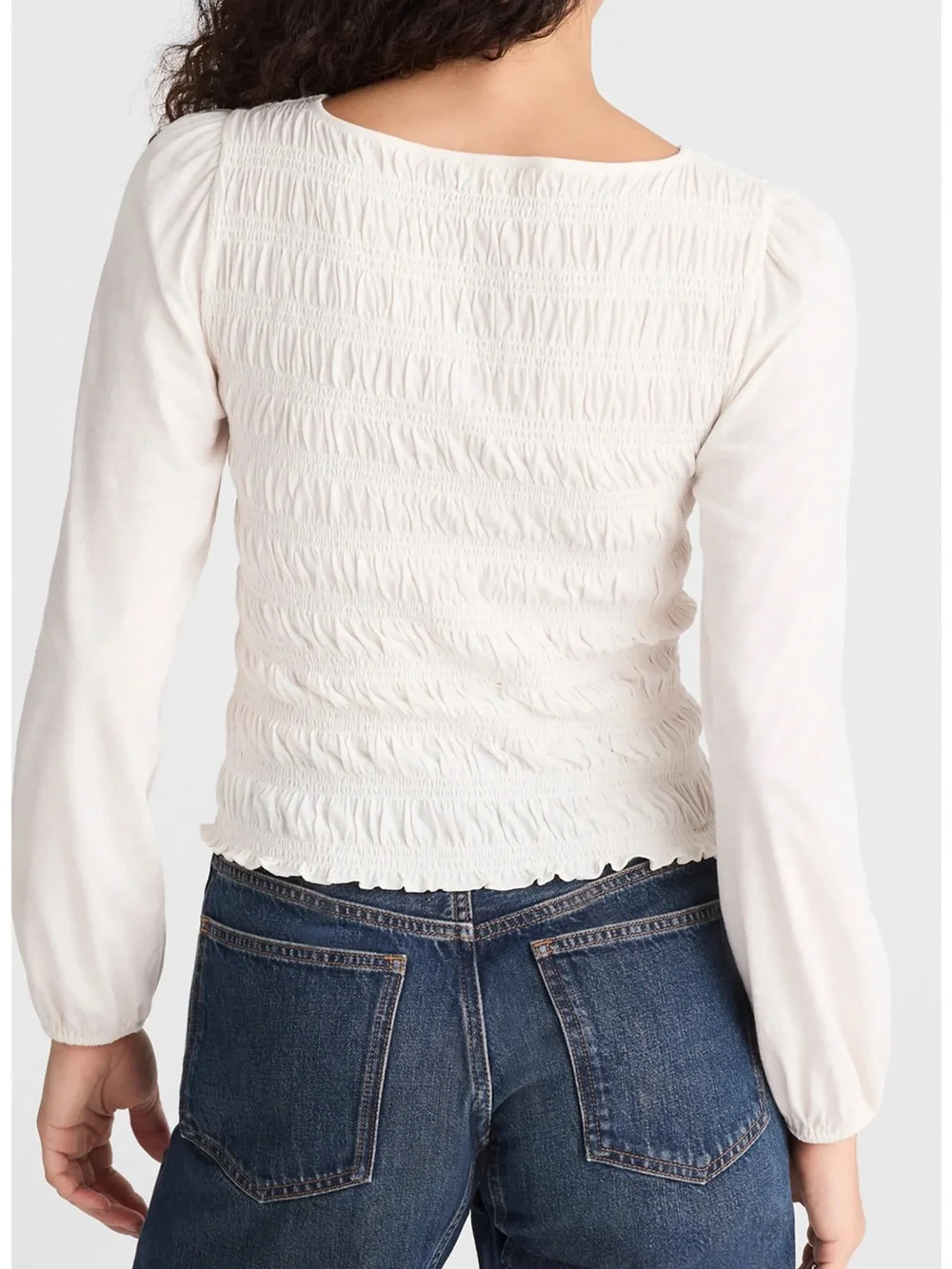 Madewell Ivory Smocked Long-Sleeve Top - Size Medium